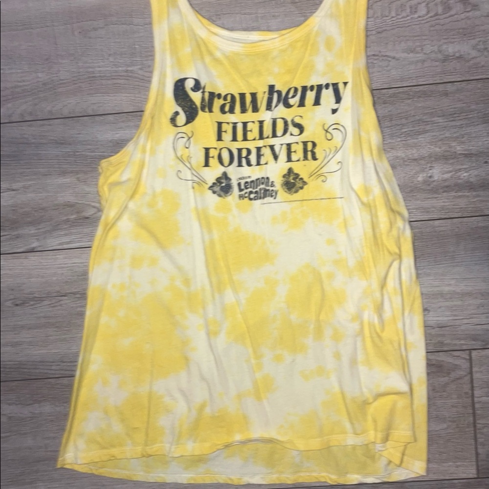 SOLD - Gently worn yellow strawberry fields forever tank